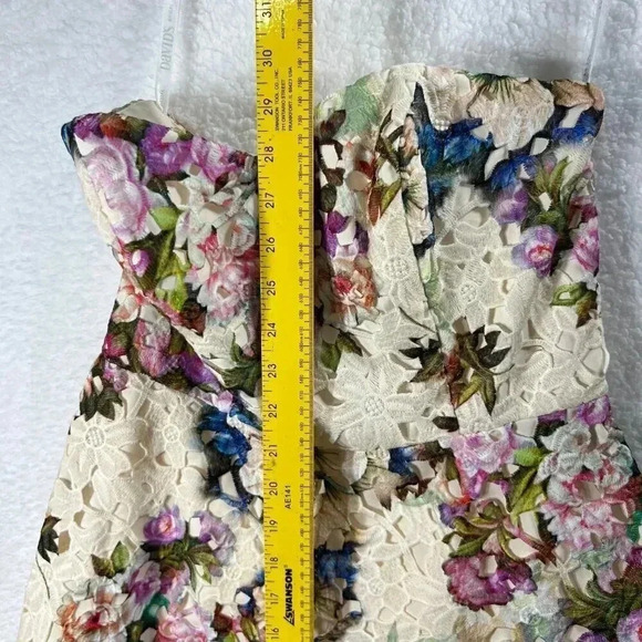 Davids Bridal Womens Strapless Dress 4 Floral Lace Fit & Flare Tea Garden Length - Picture 9 of 16